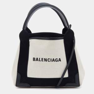 Balenciaga Black/Beige Leather and Canvas XS Cabas Tote