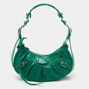 Pre Owned Balenciaga Green Leather XS Le Cagole Hobo