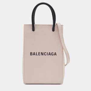 Balenciaga Light Pink Leather Shopping Phone Holder Bag