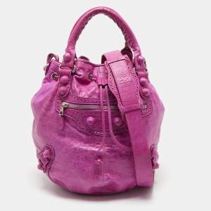 Balenciaga Magenta Leather GCH 21 Pompon Hobo