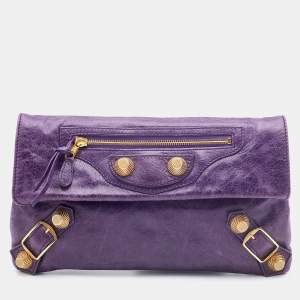Balenciaga Purple Leather Giant 21 Envelope Clutch