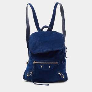 Balenciaga Bleu Pacifique Suede and Leather Baby Diam Classic Traveller Backpack
