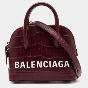 Pre Owned Balenciaga Burgundy Croc Embossed Leather Ville Satchel