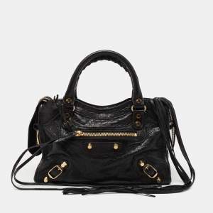 Balenciaga Black Leather Mini Classic Metallic Edge City Bag