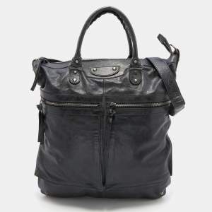 Pre Owned Balenciaga Black Leather Courier XL Shopper Tote