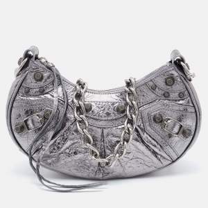 Balenciaga Silver Leather XS Le Cagole Chain Shoulder Bag