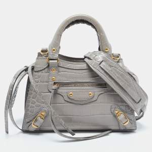 مملوكة مسبقًا Balenciaga Grey Croc Embossed Leather Mini Neo Classic Bag