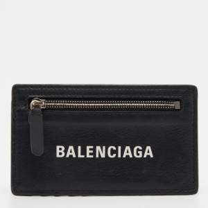 Balenciaga Black Leather Zip Card Holder