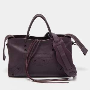 Pre Owned Balenciaga Purple Leather Small Blackout City Tote
