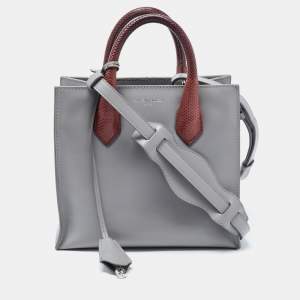 Pre Owned Balenciaga Grey Leather and Lizard Mini Padlock All Afternoon Tote