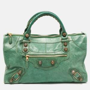 Pre Owned Balenciaga Green Leather GGH Work Tote