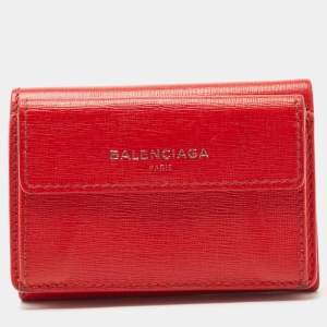 Pre Owned Balenciaga Red Leather Mini Trifold Wallet