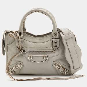 Pre Owned Balenciaga Gris Glace Leather Mini Classic Metallic Edge City Bag