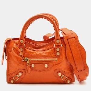 Pre Owned Balenciaga Tangerine Leather Mini RH City Bag