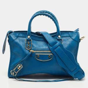 Pre Owned Balenciaga Blue Leather Small City Tote Bag