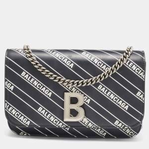 Balenciaga Black Leather B Dot Wallet on Chain