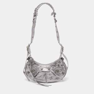 Pre Owned Balenciaga Silver Leather XS Le Cagole Shoulder Bag