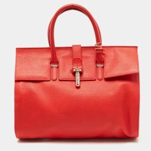 Pre Owned Balenciaga Red Leather Tube Clasp Satchel
