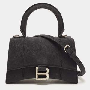 Pre Owned Balenciaga Black Glitter Leather XS Hourglass Top Handle Bag