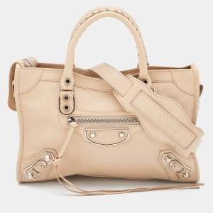 Pre Owned Balenciaga Praline Leather Small Metallic Edge City Bag