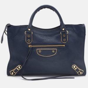 Pre Owned Balenciaga Bleu Obscur Leather Medium Metallic Edge Classic City Bag