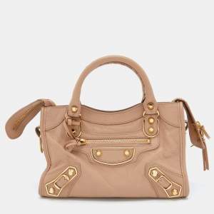 Balenciaga Rose Aubepine Leather Mini Metallic Edge City Bag