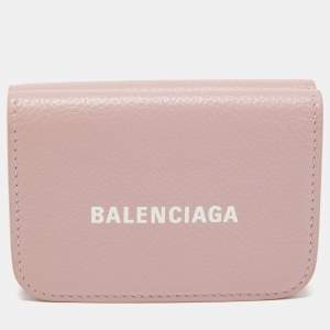 Pre Owned Balenciaga Light Pink Leather Cash Mini Wallet