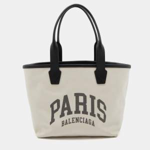 Pre Owned Balenciaga Off White Canvas and Leather Small Cities Paris Jumbo Tote