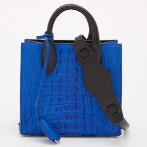 Pre Owned Balenciaga Blue/Black Leather and Crocodile Mini Padlock All Afternoon Tote