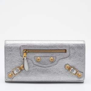 Balenciaga Silver Leather City Flap Continental Wallet