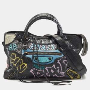 Balenciaga Black Graffiti Leather City Tote