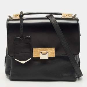 Pre Owned Balenciaga Black Leather and Croc Embossed Le Dix Cartable Top Handle Bag