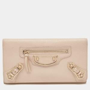 Balenciaga Pink Leather Classic Metallic Edge Continental Wallet