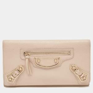 Pre Owned Balenciaga Pink Leather Classic Metallic Edge Continental Wallet
