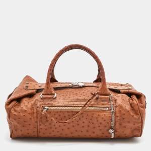 Pre Owned Balenciaga Brown Ostrich Leather Whistle Satchel 