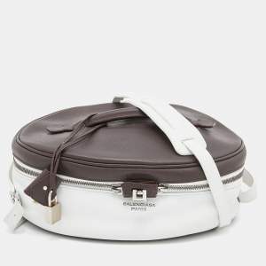 Pre Owned Balenciaga Brown/White Leather Top Handle Bag