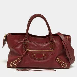Balenciaga Burgundy Leather Metallic Edge Part Time Tote