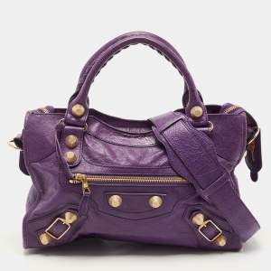 Pre Owned Balenciaga Purple Leather GGH City Bag
