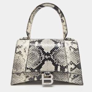 Pre Owned Balenciaga Black/Grey Python Embossed Leather Hourglass Top Handle Bag