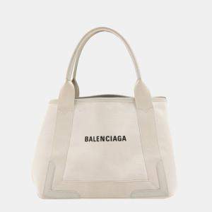 مملوكة مسبقًا Balenciaga Navy Cabas Canvas & leather Tote bag White 339933