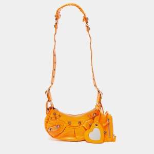 مملوكة مسبقًا Balenciaga Orange Croc Embossed Leather XS Le Cagole Shoulder Bag