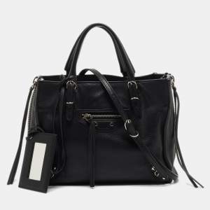Pre Owned Balenciaga Black Leather Mini Papier A4 Tote
