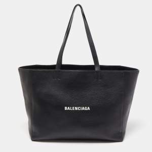 مملوكة مسبقًا Balenciaga Black Leather Logo Top Zip Shopper Tote