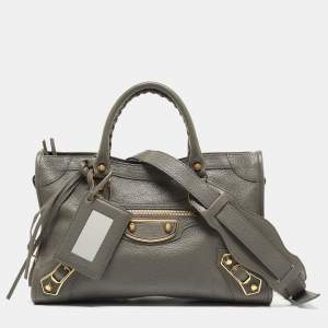 Pre Owned Balenciaga Grey Leather Small Metallic Edge City Bag
