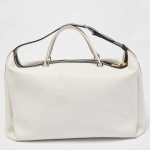 Balenciaga White/Black Leather Triple Boston Bag