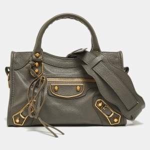 Balenciaga Grey Leather Mini Classic Metallic Edge City Bag