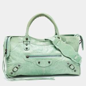 Pre Owned Balenciaga Green Leather RH Part Time Tote