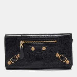 Balenciaga Black Leather City Flap Continental Wallet