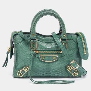مملوكة مسبقًا Balenciaga Green Python Nano Classic City Bag