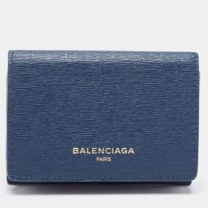 Pre Owned Balenciaga Blue Leather Mini Trifold Wallet